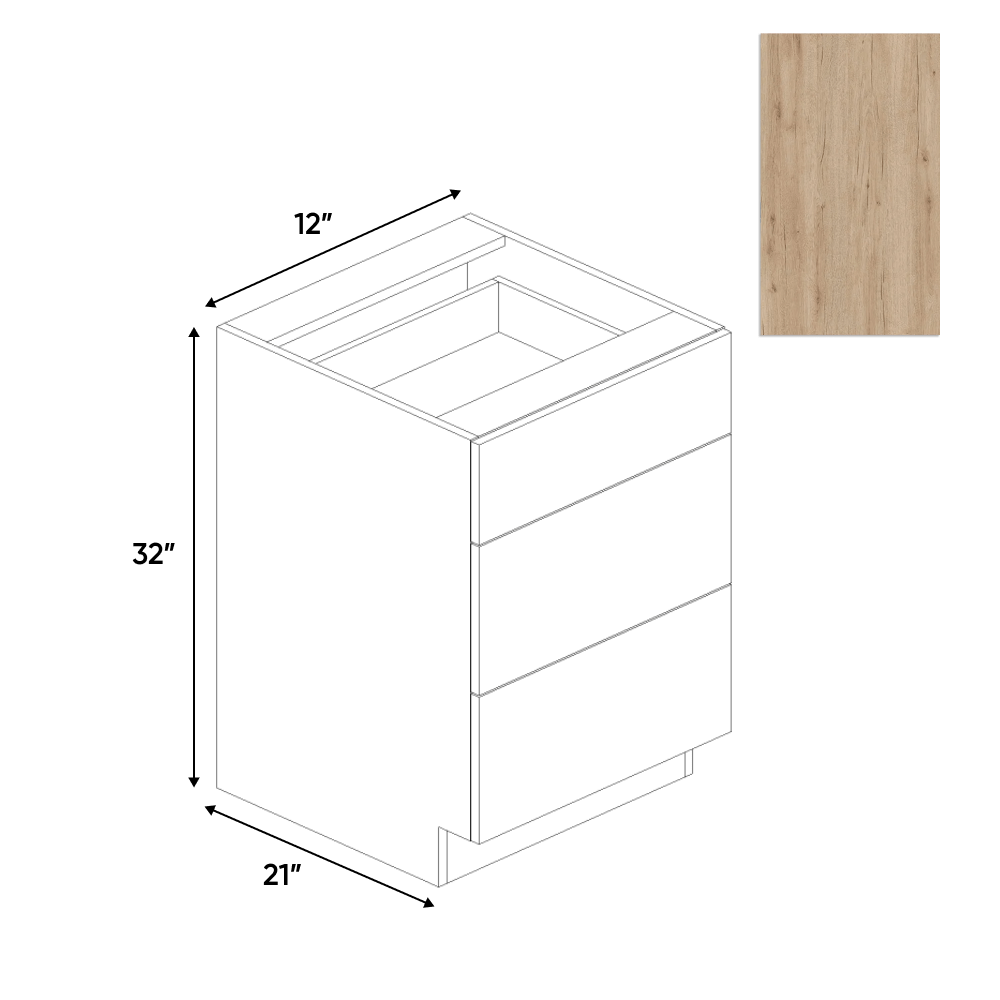 Anniversary Oak Textured - Vanity Drawer Base Cabinet - 12"W x 30"H x 21"D - Pre Assembled - Frameless Cabinet - BUILDMYPLACE