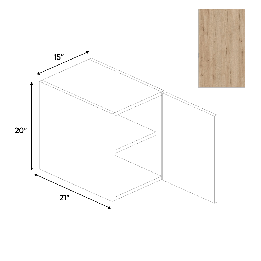 Anniversary Oak Textured - Vanity Hanging Base Cabinet - 15"W x 20"H x 21"D - Pre Assembled - Frameless Cabinet - BUILDMYPLACE