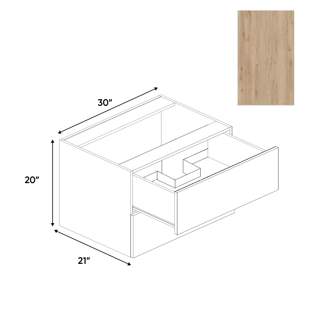 Anniversary Oak Textured - Vanity Hanging Drawer Sink Base Cabinet - 30"W x 20"H x 21"D - Pre Assembled - Frameless Cabinet - BUILDMYPLACE