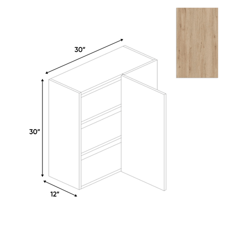 Anniversary Oak Textured - Wall Blind Corner Cabinet - 30"W x 30"H x 12"D - Pre Assembled - Frameless Cabinet - BUILDMYPLACE