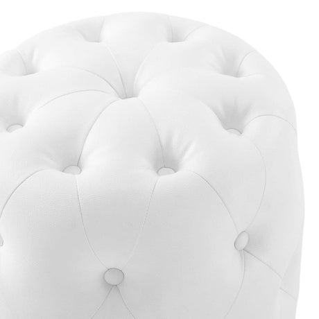 Anthem Tufted Button Round Faux Leather Ottoman, White - BUILDMYPLACE