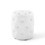 Anthem Tufted Button Round Faux Leather Ottoman, White - BUILDMYPLACE