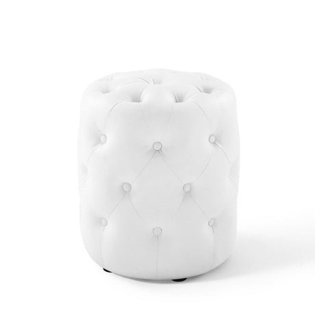 Anthem Tufted Button Round Faux Leather Ottoman, White - BUILDMYPLACE