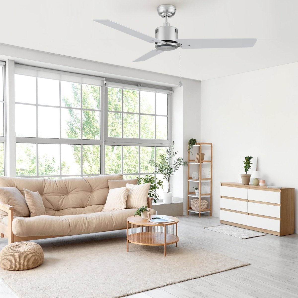 APEX 52 inch 3 - Blade No Light Ceiling Fan with Pull Chain - LEDMyPlace