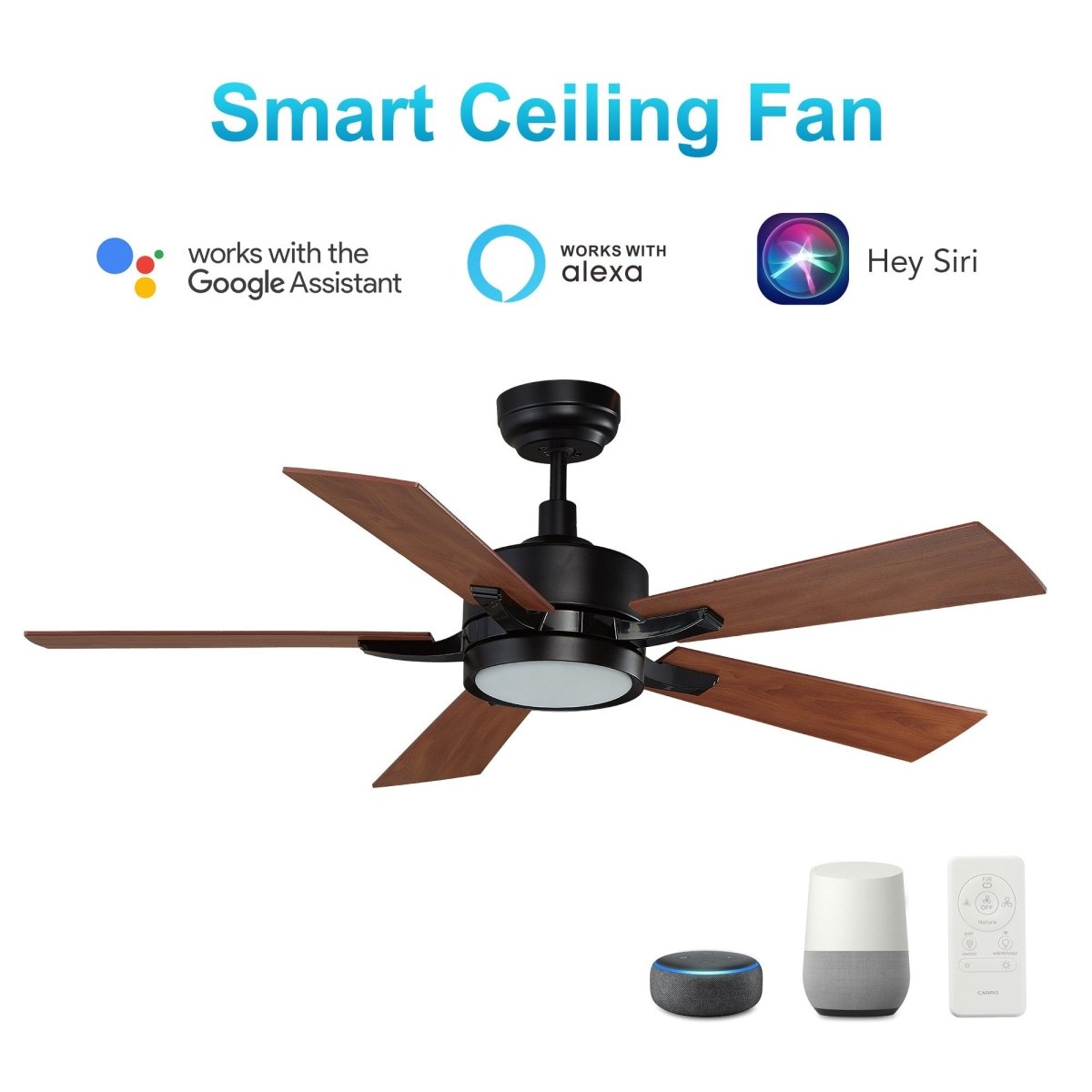 Apex Black/Brown 5 Blade Smart Ceiling Fan with Dimmable LED Light Kit Works with Remote Control, Wi - Fi apps and Voice control via Google Assistant/Alexa/Siri - BUILDMYPLACE