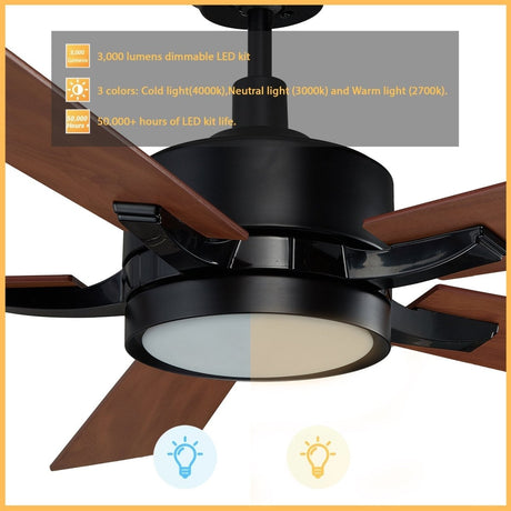 Apex Black/Brown 5 Blade Smart Ceiling Fan with Dimmable LED Light Kit Works with Remote Control, Wi - Fi apps and Voice control via Google Assistant/Alexa/Siri - BUILDMYPLACE