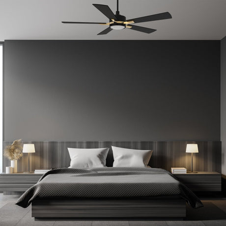 Appleton 52" In. Black/Black (Gold Detail) 5 Blade Smart Ceiling Fan with LED Light Kit Works with Led Light Kit & Remote Control - BUILDMYPLACE