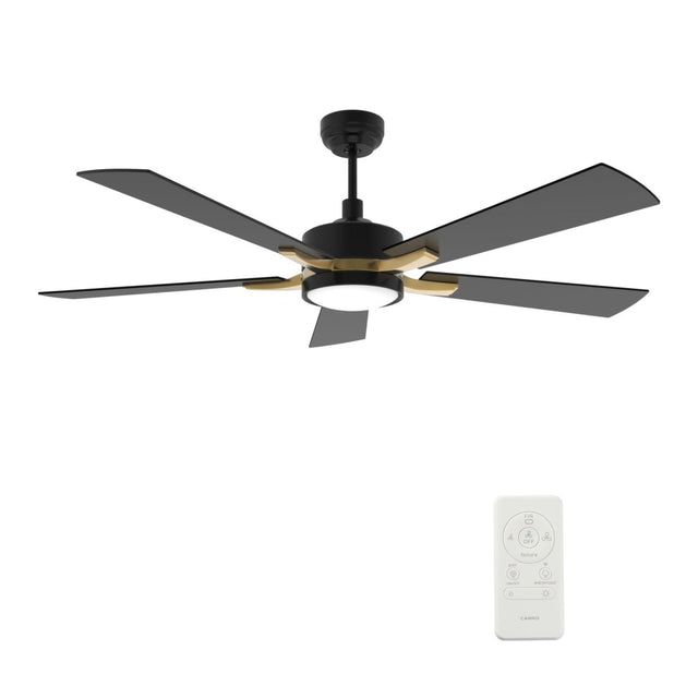 Appleton 52" In. Black/Black (Gold Detail) 5 Blade Smart Ceiling Fan with LED Light Kit Works with Led Light Kit & Remote Control - BUILDMYPLACE