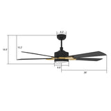 Appleton 52 Inch 5 - Blade Best Smart Ceiling Fan With Led Light Kit & Remote Control - Black/Black (Gold Detail) - LEDMyPlace