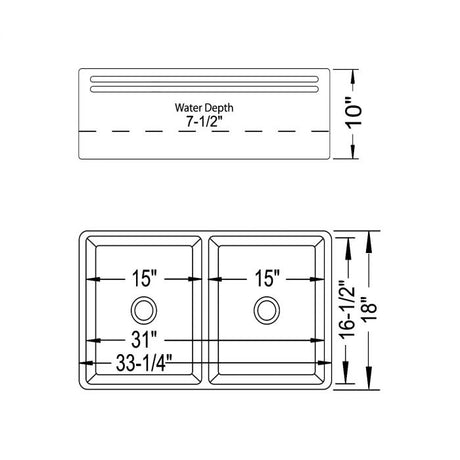 Apron Farmhouse 33 - 1/4 x 18 x 10 Inch Double Bowl Kitchen Sink in White - BUILDMYPLACE