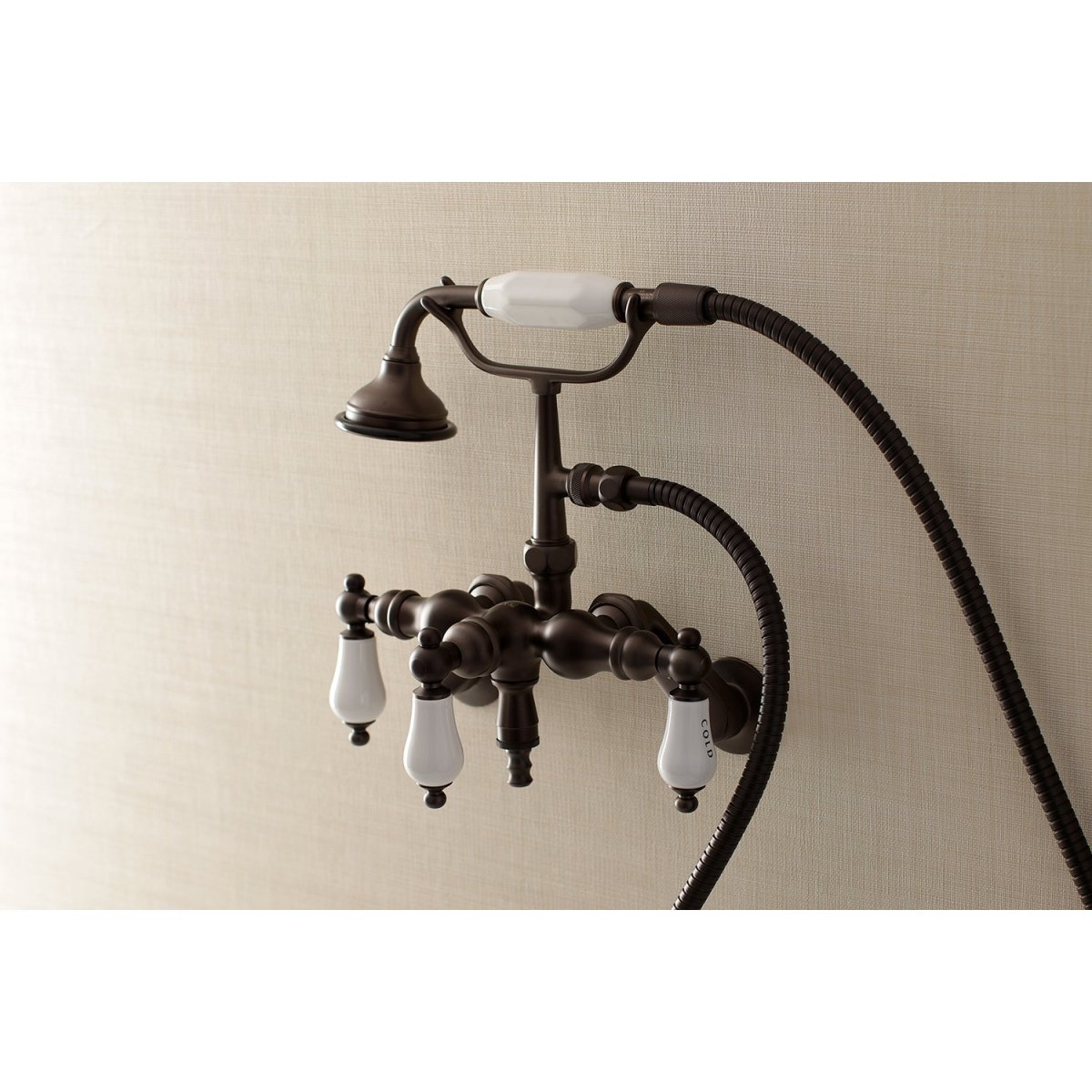 Aqua Vintage 3.4" Adjustable Wall Mount Clawfoot Tub Faucet With Hand Shower In 2.8" Spout Reach - BUILDMYPLACE