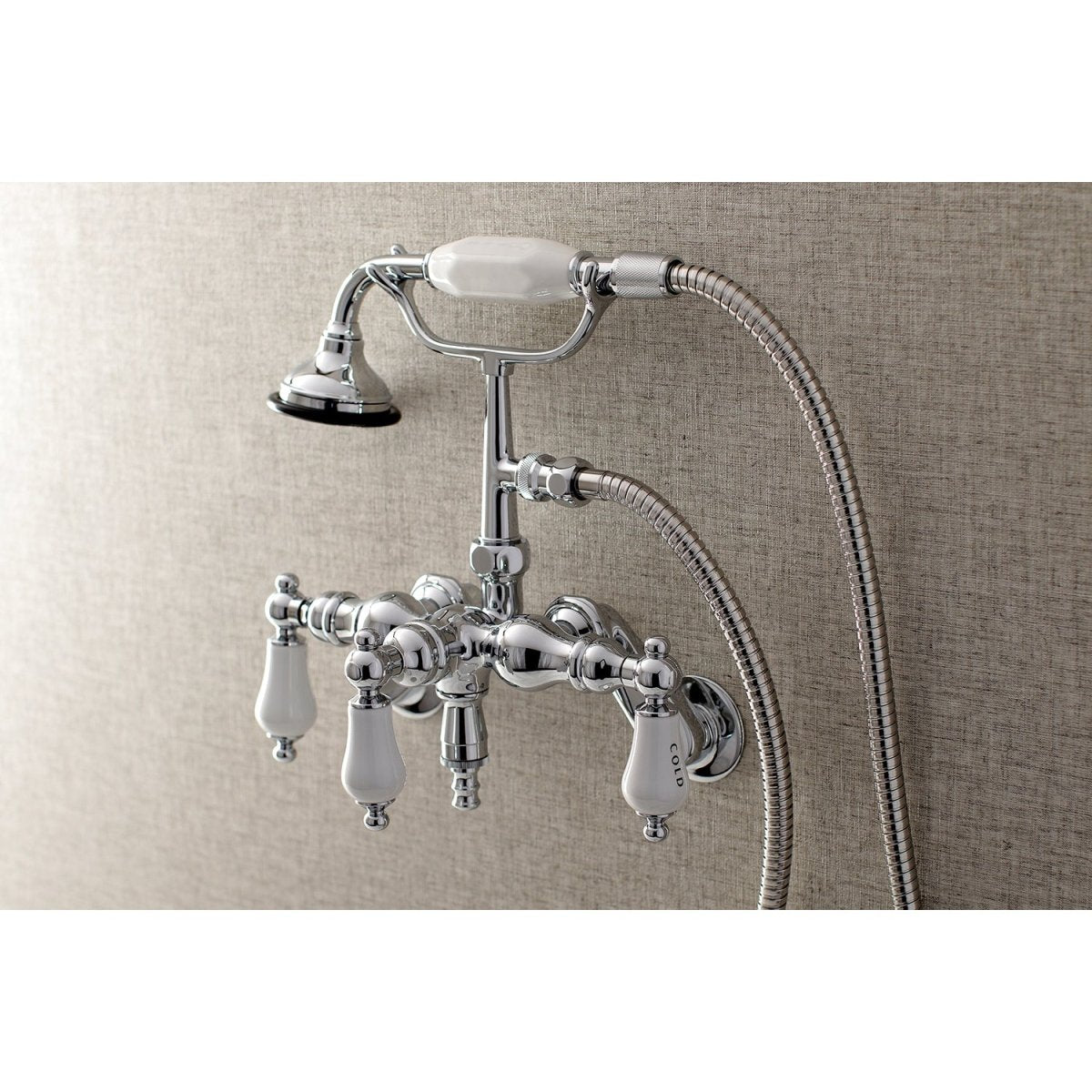 Aqua Vintage 3.4" Adjustable Wall Mount Clawfoot Tub Faucet With Hand Shower In 2.8" Spout Reach - BUILDMYPLACE