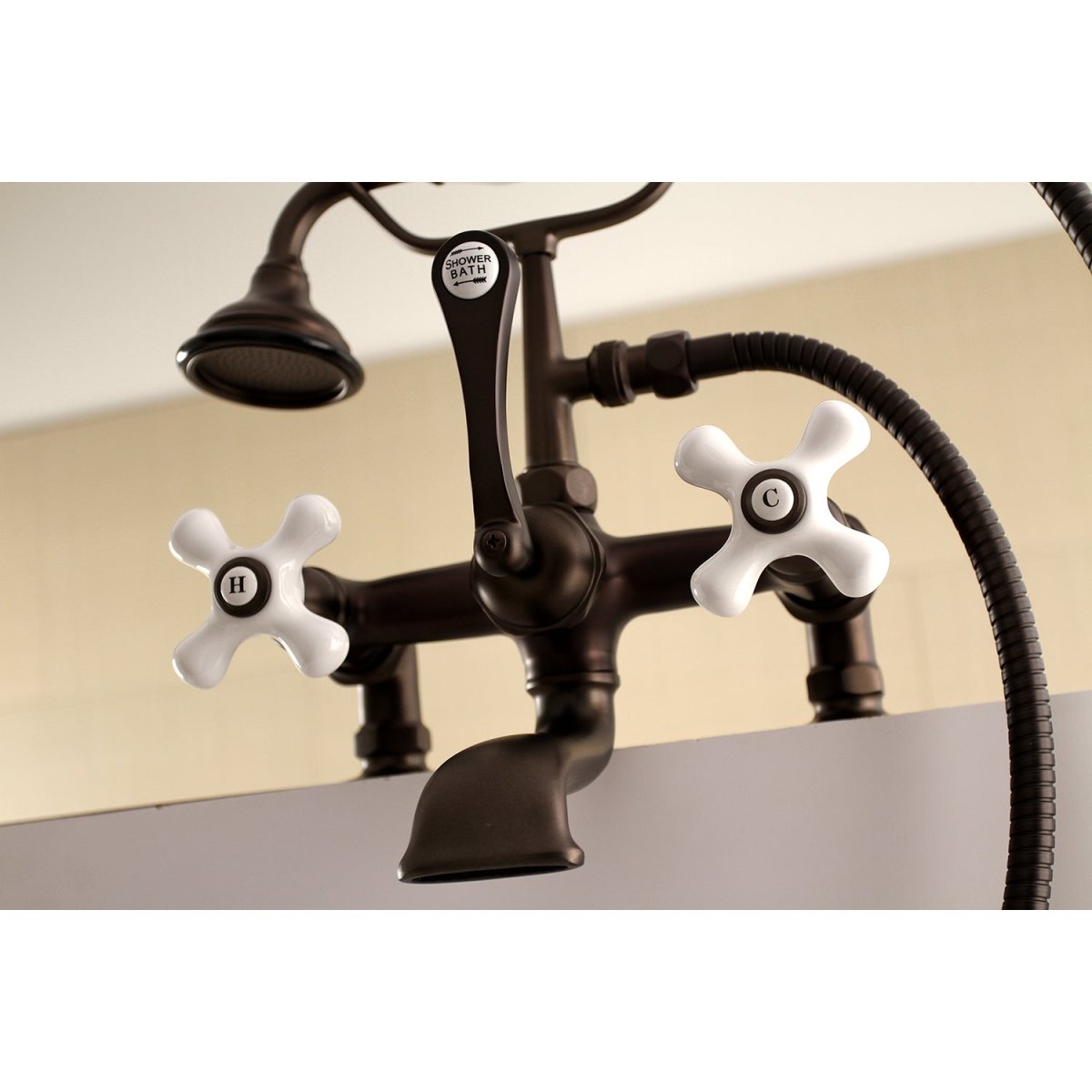 Aqua Vintage 7" Tub Faucet & 2 Hole Installation With Hand Shower - BUILDMYPLACE