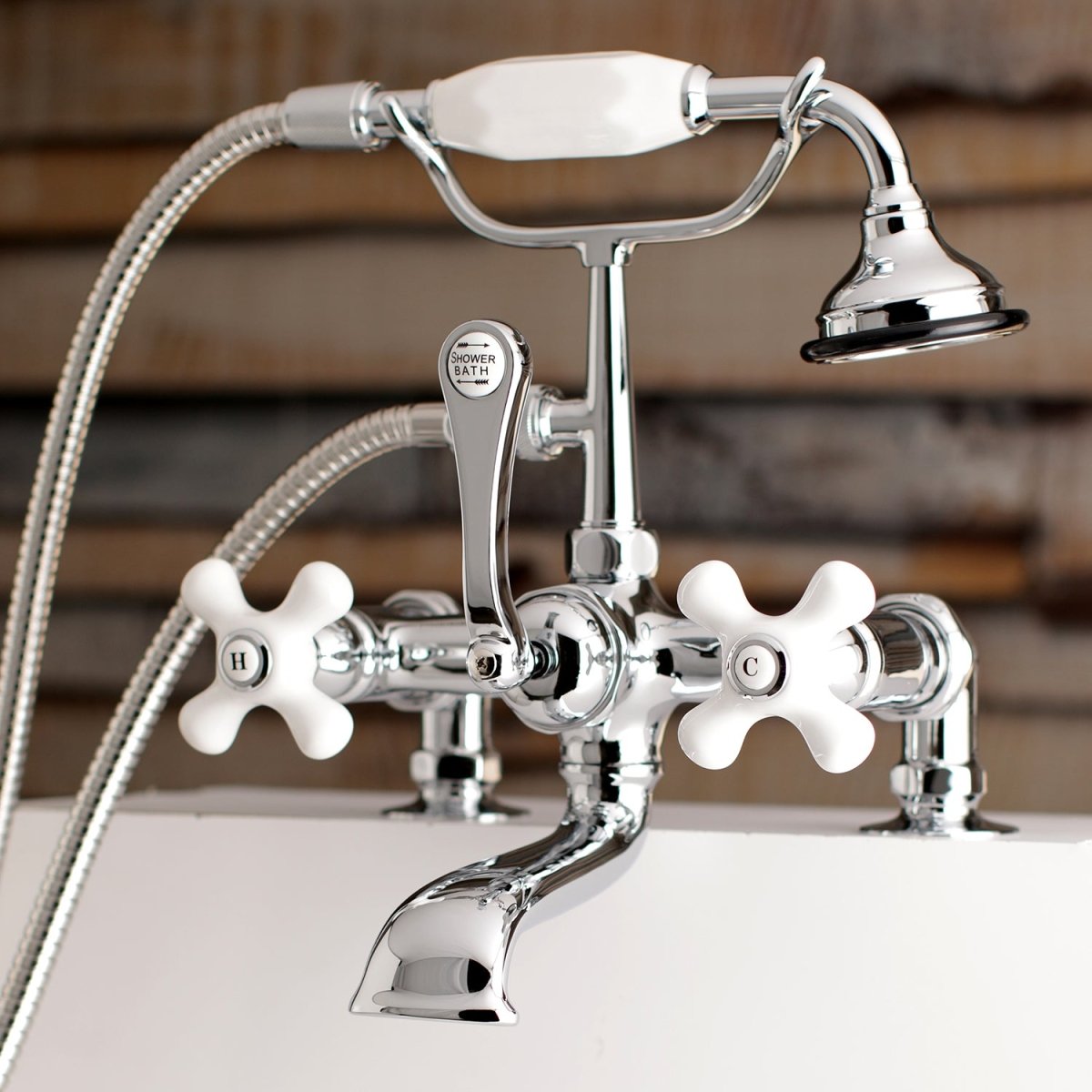 Aqua Vintage 7" Tub Faucet & 2 Hole Installation With Hand Shower - BUILDMYPLACE