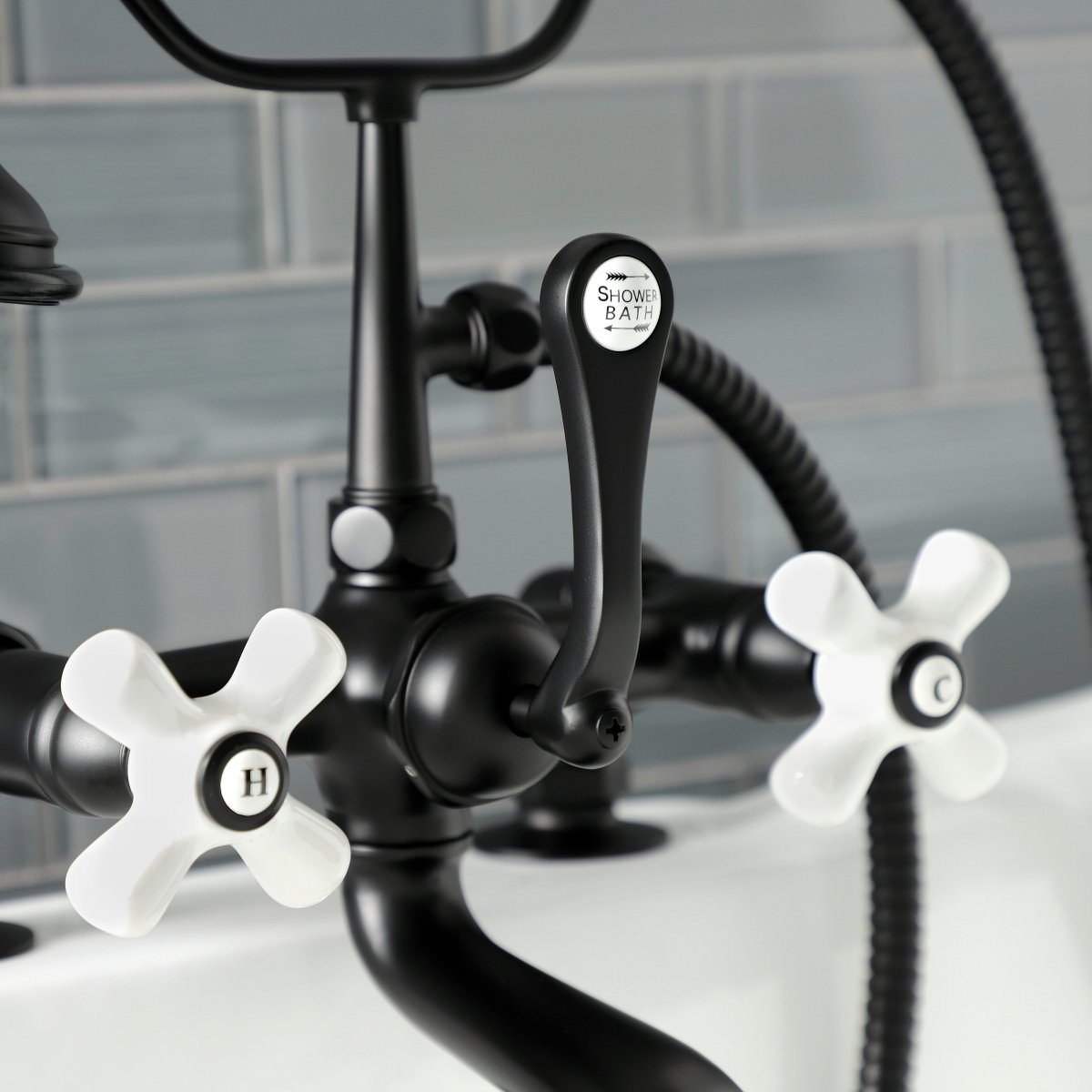 Aqua Vintage 7" Tub Faucet & 2 Hole Installation With Hand Shower - BUILDMYPLACE