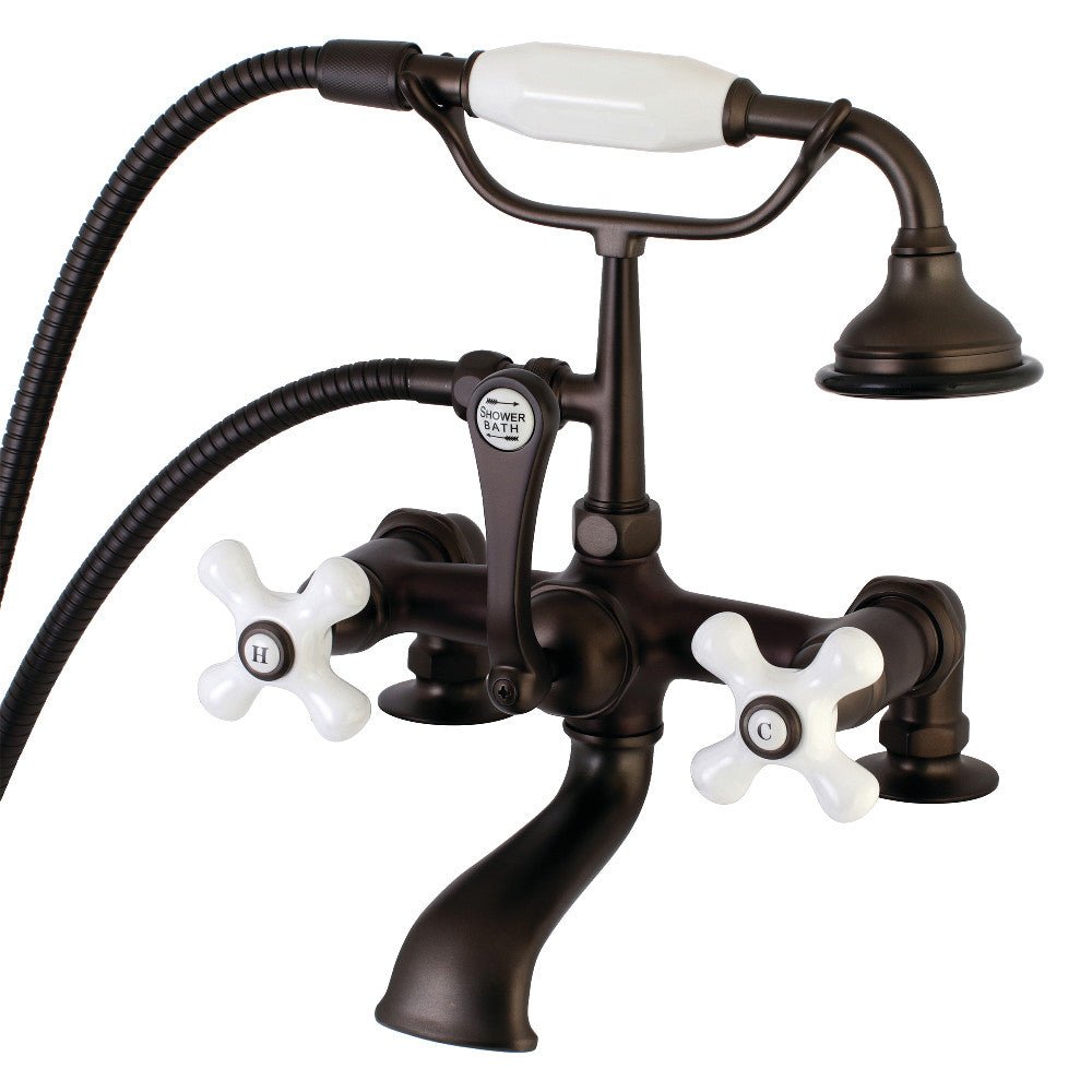 Aqua Vintage 7" Tub Faucet & 2 Hole Installation With Hand Shower - BUILDMYPLACE