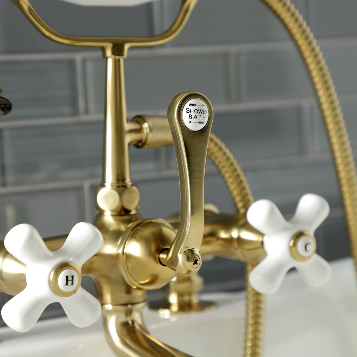 Aqua Vintage 7" Tub Faucet & 2 Hole Installation With Hand Shower - BUILDMYPLACE