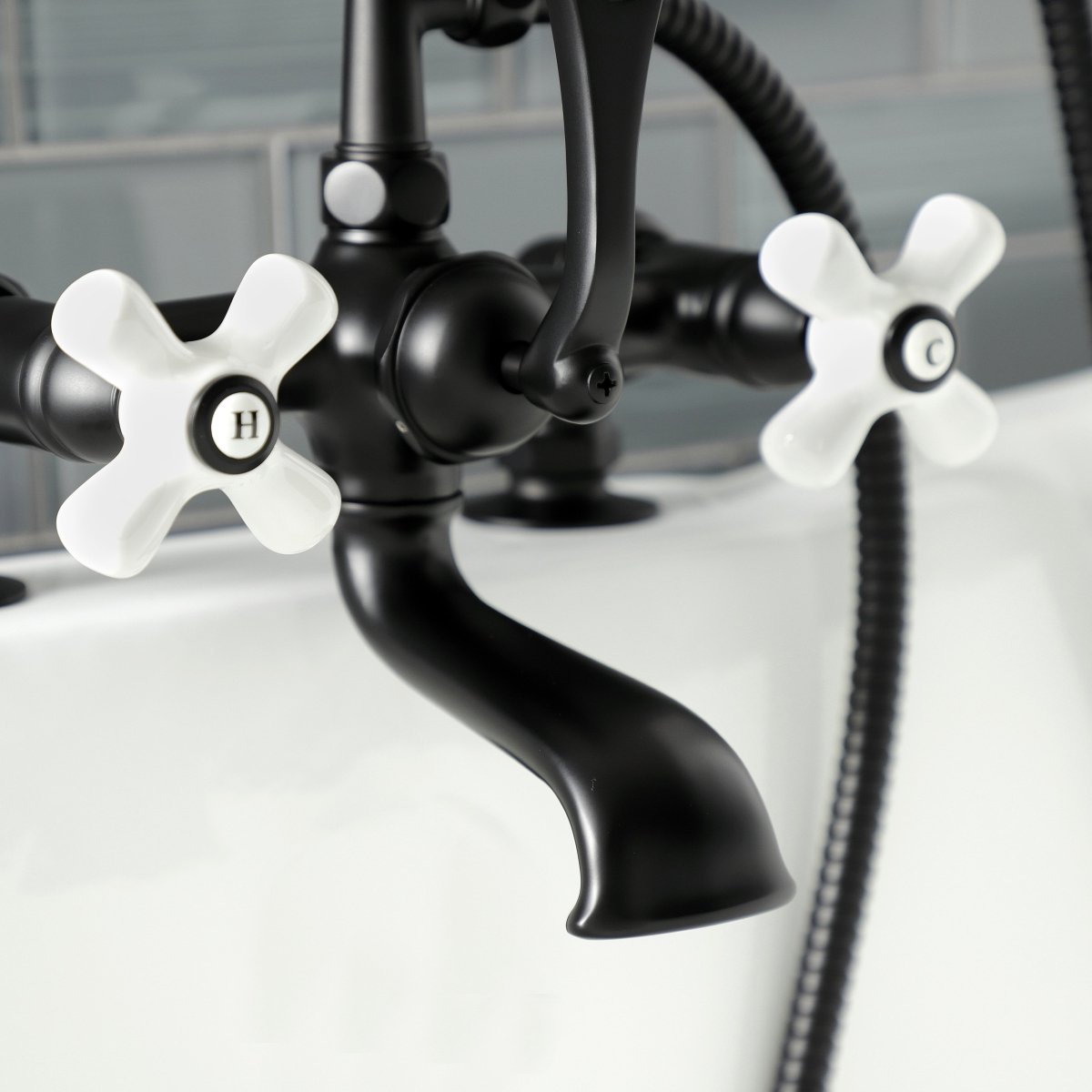 Aqua Vintage 7" Tub Faucet & 2 Hole Installation With Hand Shower - BUILDMYPLACE