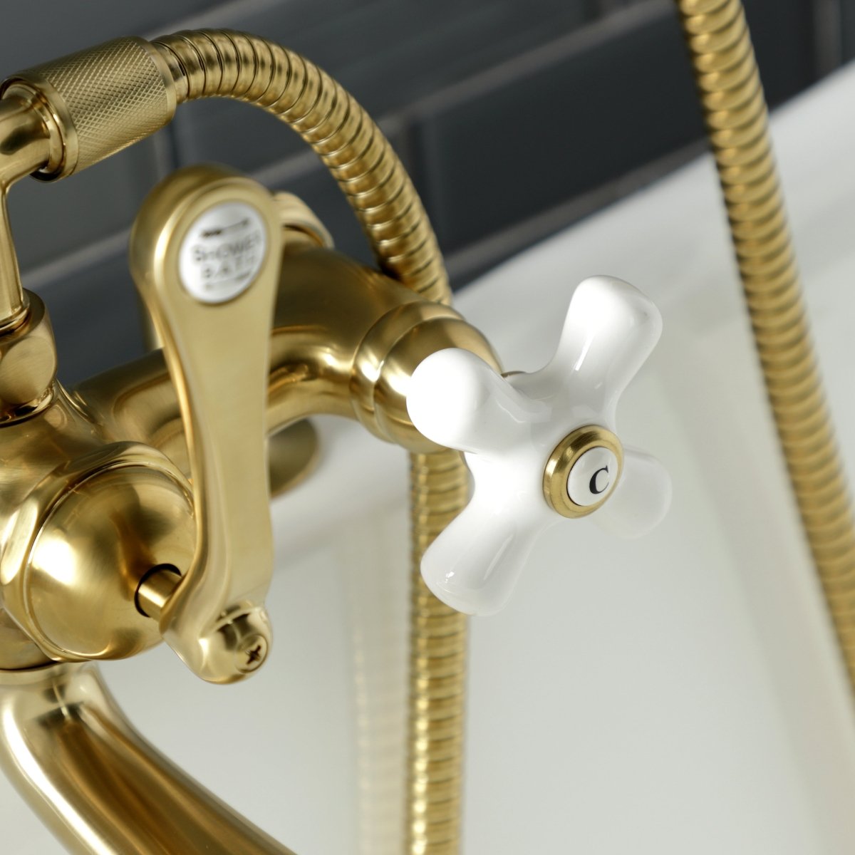 Aqua Vintage 7" Tub Faucet & 2 Hole Installation With Hand Shower - BUILDMYPLACE