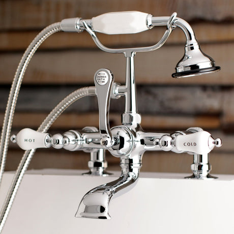 Aqua Vintage 7" Tub Faucet With Hand Shower 6.5" Spout Reach From Center - BUILDMYPLACE