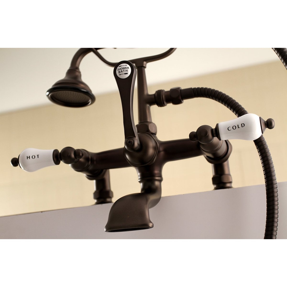 Aqua Vintage 7" Tub Faucet With Hand Shower 6.5" Spout Reach From Center - BUILDMYPLACE