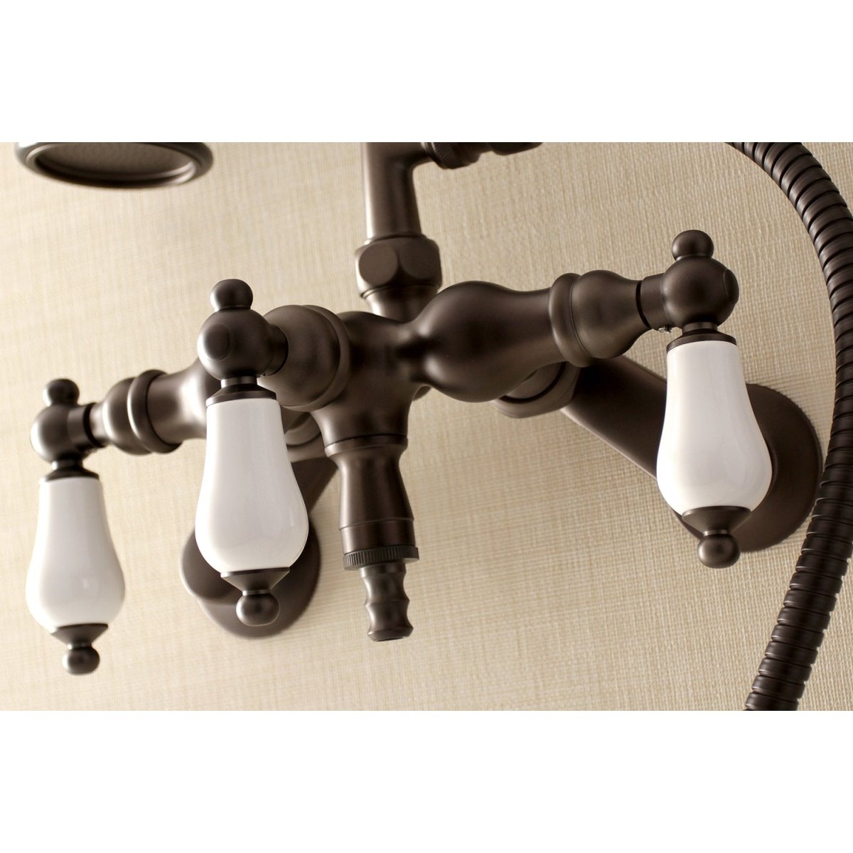 Aqua Vintage Adjustable Wall Mount Clawfoot Tub Faucet With Hand Shower In 3.4 Inch - BUILDMYPLACE