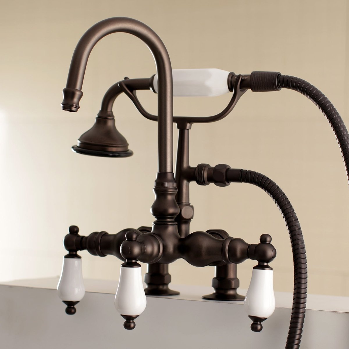 Aqua Vintage Clawfoot Tub Faucet W/ Hand Shower In 3.4" Center & Two Hole Intallation - BUILDMYPLACE