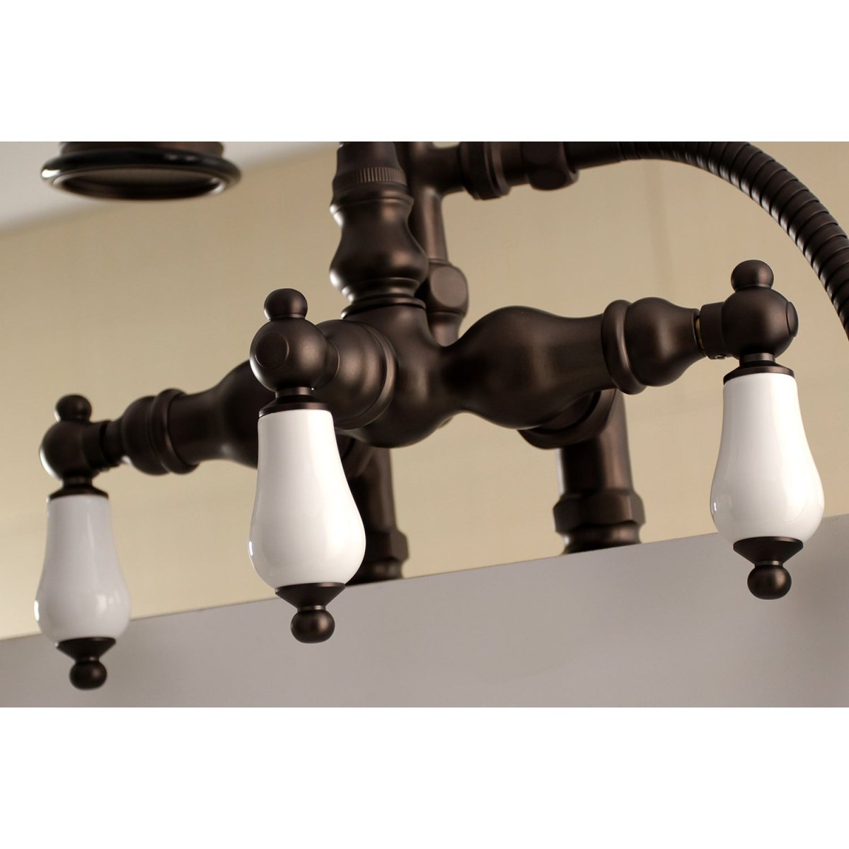Aqua Vintage Clawfoot Tub Faucet W/ Hand Shower In 3.4" Center & Two Hole Intallation - BUILDMYPLACE