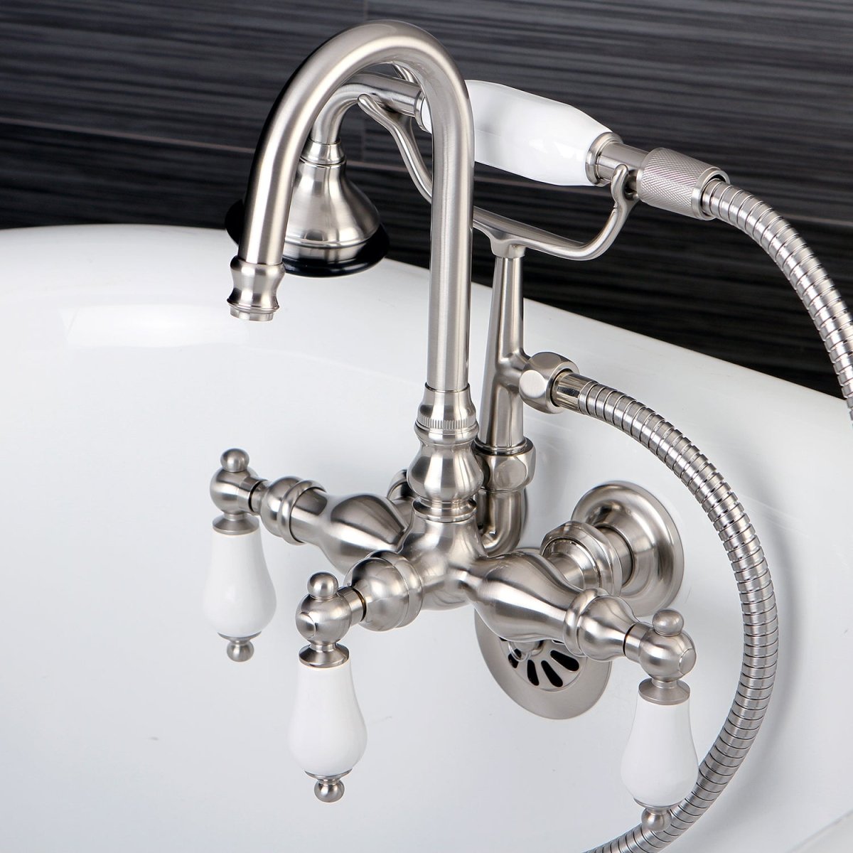 Aqua Vintage Wall Mount Clawfoot Tub Faucet With 3.4" Center Spread - BUILDMYPLACE