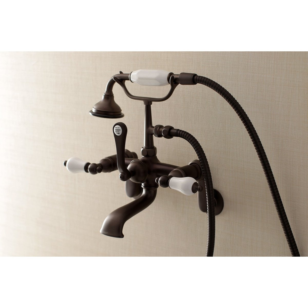 Aqua Vintage Wall Mount Tub Faucet with Hand Shower, 7" Centers Two hole Installation - BUILDMYPLACE