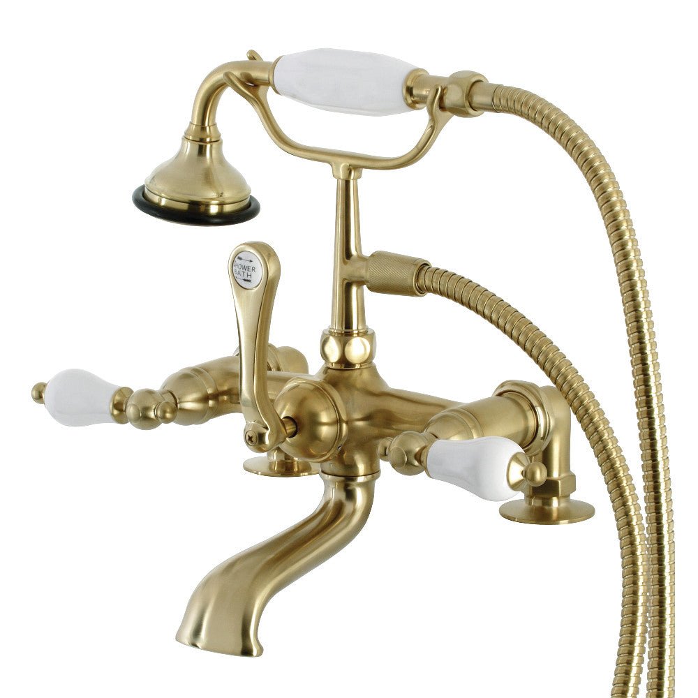 Aqua Vintage Wall Mount Tub Faucet with Hand Shower, 7" Centers Two hole Installation - BUILDMYPLACE