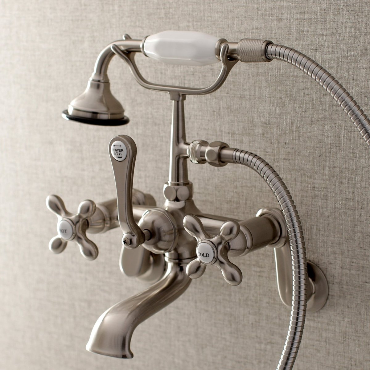 Aqua Vintage Wall Mounted Clawfoot Tub Faucet With Built In Diverter Includes Hand Shower - BUILDMYPLACE