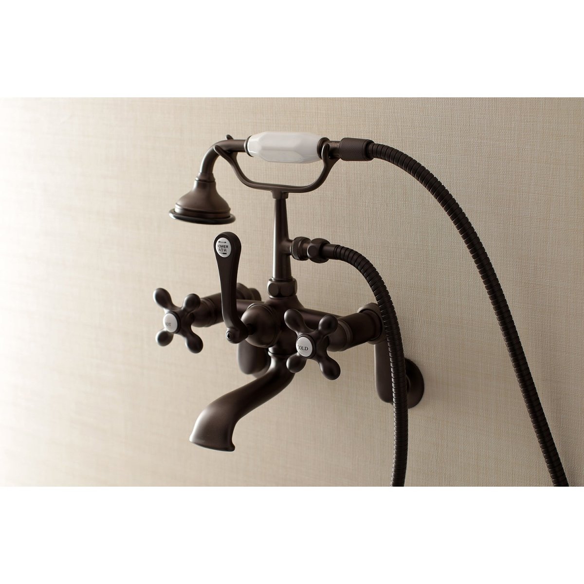 Aqua Vintage Wall Mounted Clawfoot Tub Faucet With Built In Diverter Includes Hand Shower - BUILDMYPLACE