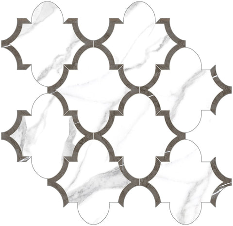 Arabesque Mayfair Statuario Venato Polished Glazed Porcelain Mosaic