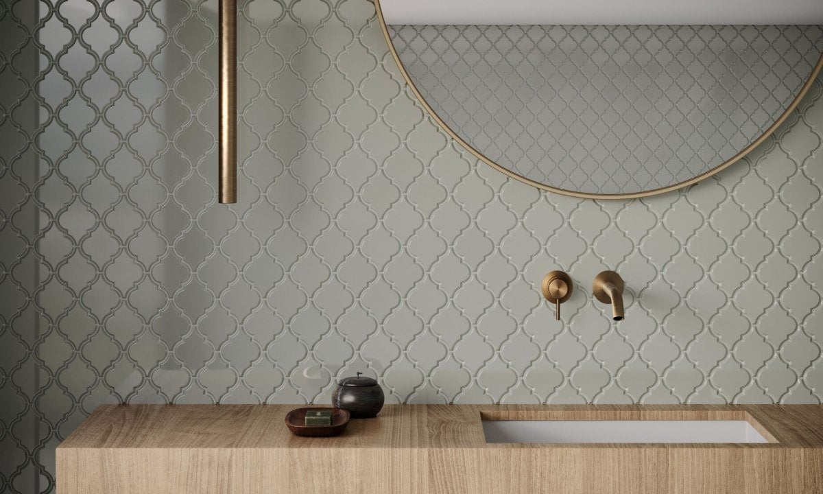 Arabesque Soho Soft Sage Glossy Glazed Porcelain Mosaic - BUILDMYPLACE