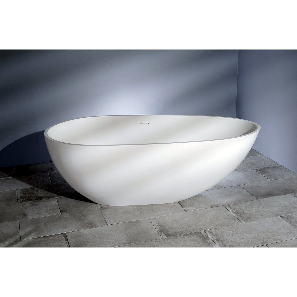 Arcticstone Solid Surface White Stone Freestanding Tub with Drain, Matte White - BUILDMYPLACE