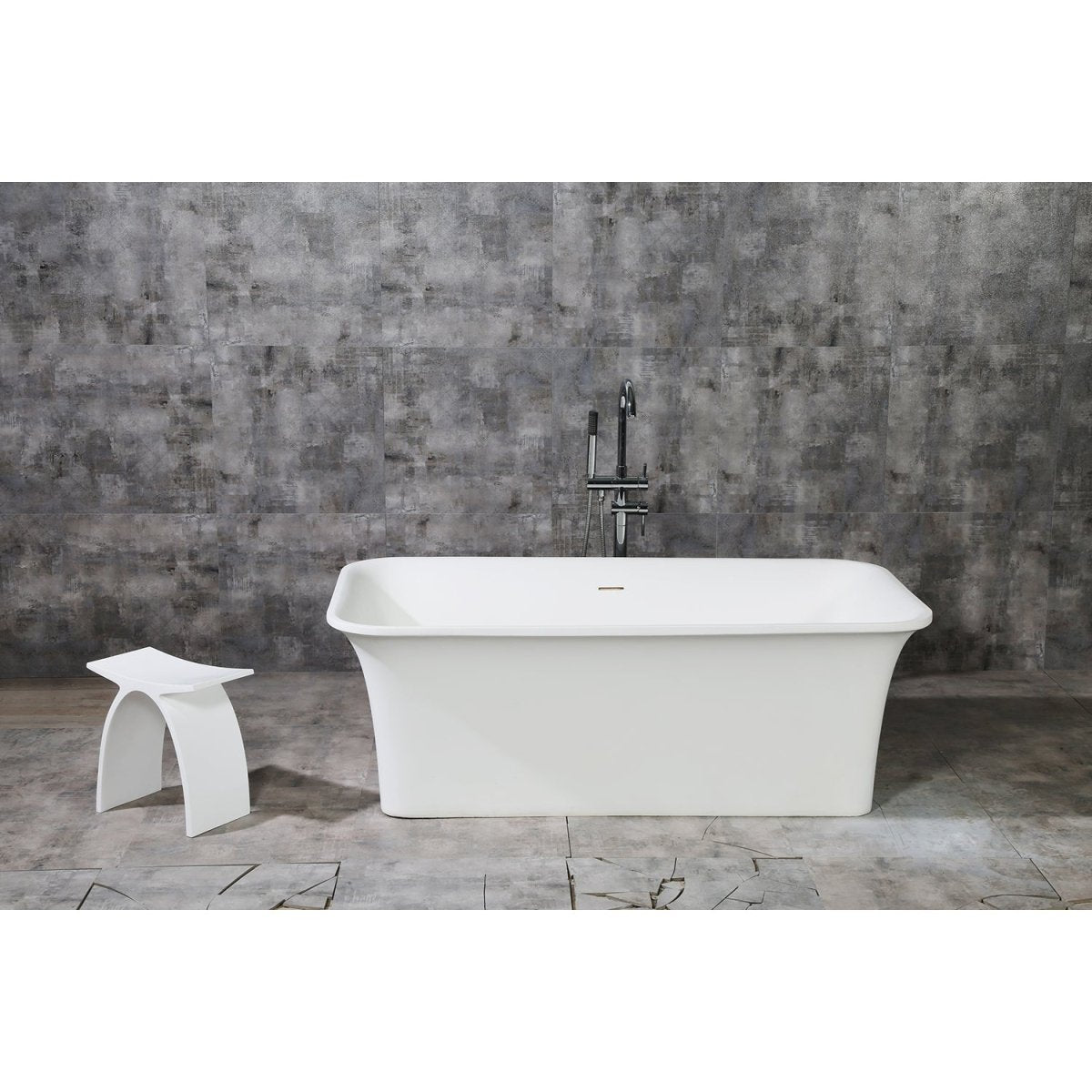 Arcticstone Solid Surface White Stone Freestanding Tub with Drain, Matte White - BUILDMYPLACE