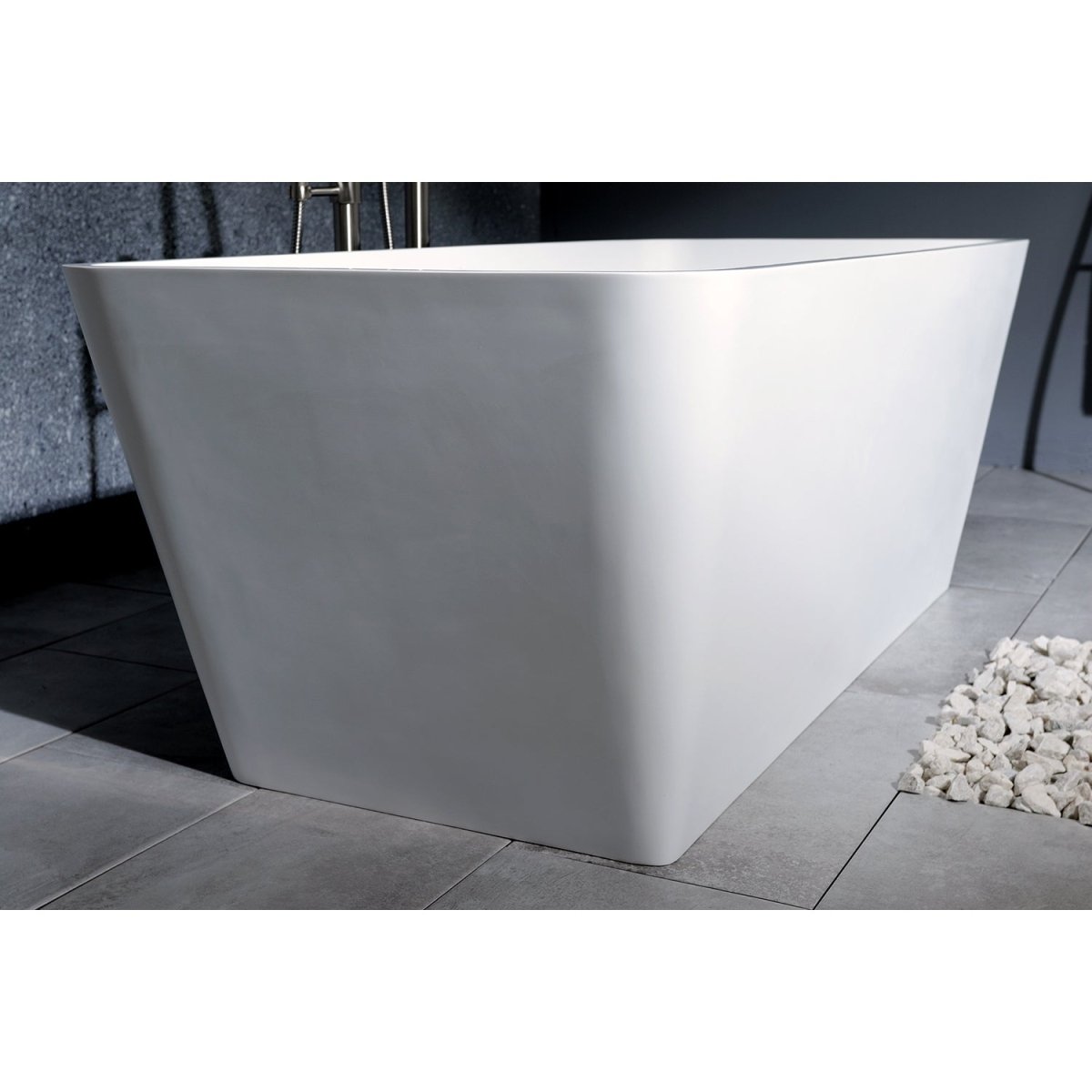 Arcticstone Solid Surface White Stone Freestanding Tub with Drain, Matte White - BUILDMYPLACE