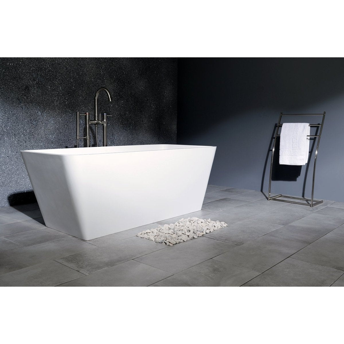 Arcticstone Solid Surface White Stone Freestanding Tub with Drain, Matte White - BUILDMYPLACE