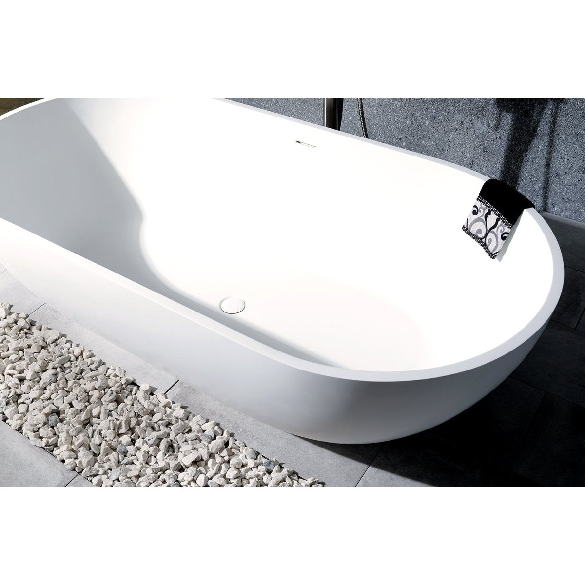 Arcticstone Solid Surface White Stone Freestanding Tub with Drain, Matte White - BUILDMYPLACE