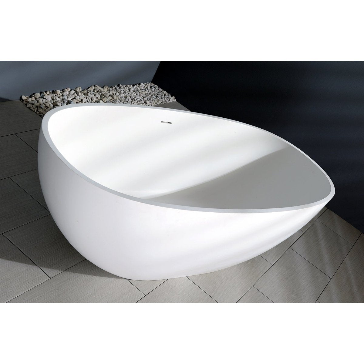 Arcticstone Solid Surface White Stone Freestanding Tub with Drain, Matte White - BUILDMYPLACE