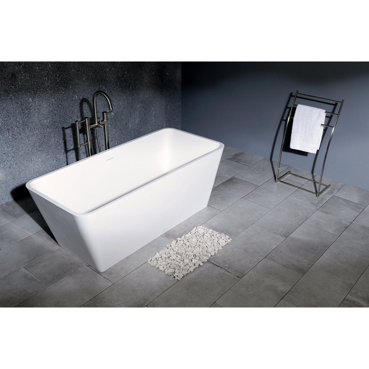 Arcticstone Solid Surface White Stone Freestanding Tub with Drain, Matte White - BUILDMYPLACE