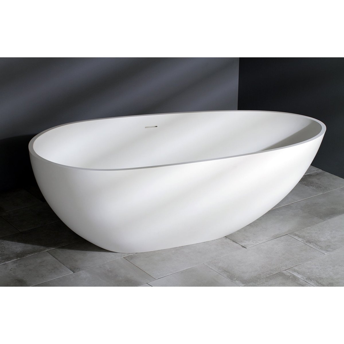 Arcticstone Solid Surface White Stone Freestanding Tub with Drain, Matte White - BUILDMYPLACE