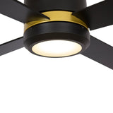 Arlington 52 Inch 4 - Blade Flush Mount Best Smart Ceiling Fan With Led Light Kit & Wall Switch - Gold/Black - LEDMyPlace
