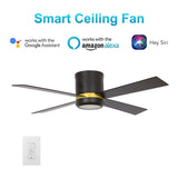 Arlo 52" In. 4 Blade Smart Ceiling Fan with Dimmable LED Light Kit Works with Wall control, Wi - Fi apps and Voice control via Google Assistant/Alexa/Siri - BUILDMYPLACE