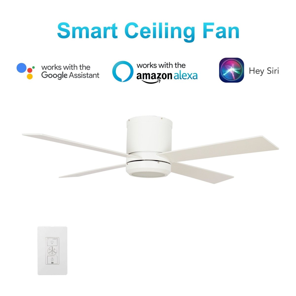 Arlo 52" In. 4 Blade Smart Ceiling Fan with Dimmable LED Light Kit Works with Wall control, Wi - Fi apps and Voice control via Google Assistant/Alexa/Siri - BUILDMYPLACE