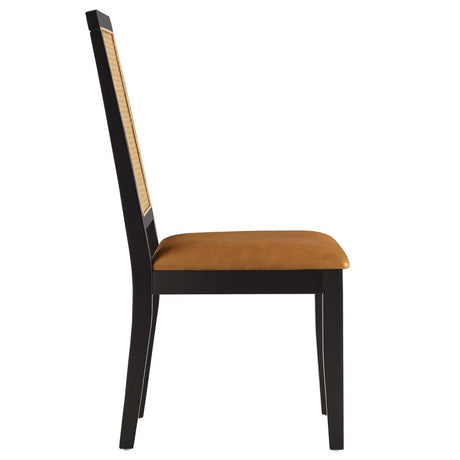 Arlo Vegan Leather Upholstered Faux Rattan and Wood Dining Side Chairs - Set of 2 - BUILDMYPLACE