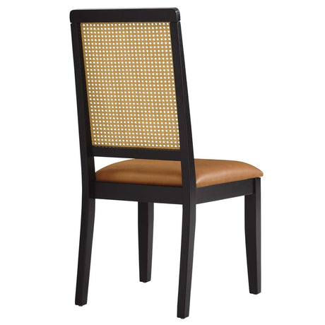 Arlo Vegan Leather Upholstered Faux Rattan and Wood Dining Side Chairs - Set of 2 - BUILDMYPLACE