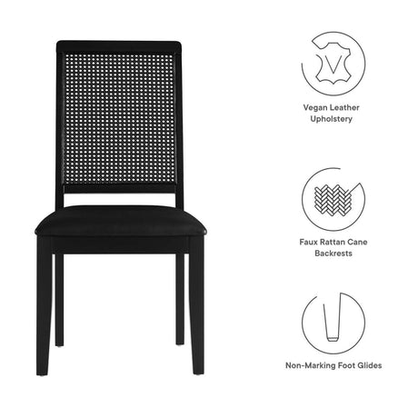 Arlo Vegan Leather Upholstered Faux Rattan and Wood Dining Side Chairs - Set of 2 - BUILDMYPLACE