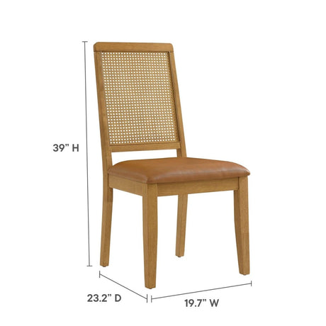 Arlo Vegan Leather Upholstered Faux Rattan and Wood Dining Side Chairs - Set of 2 - BUILDMYPLACE